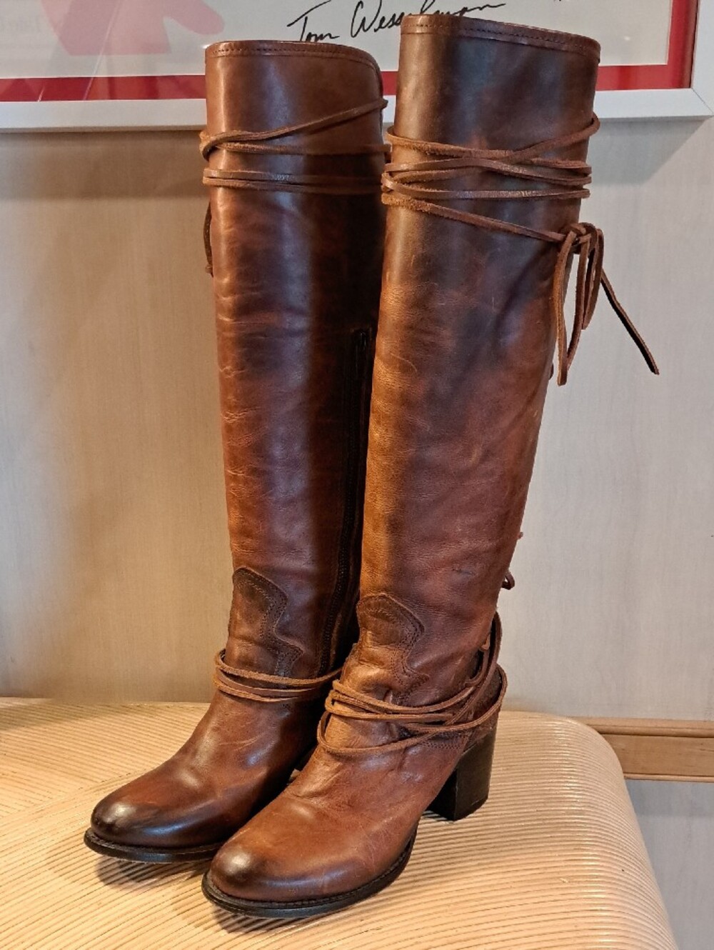 Freebird by Steven Cognac Coal Knee-High Laced Heeled Boots 10 - Picture 2 of 10